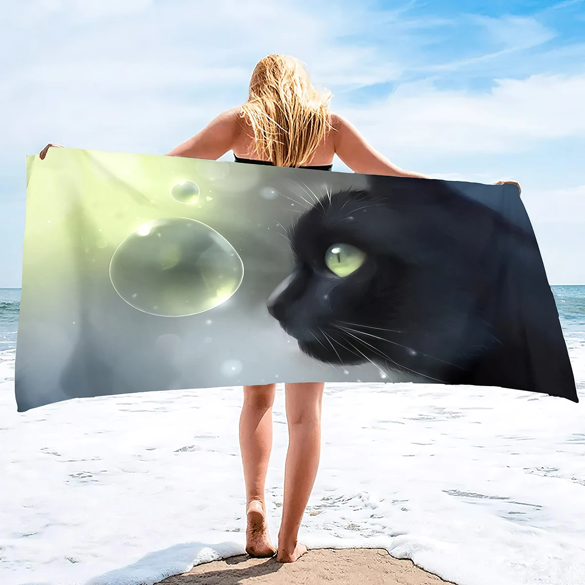 

Cute Curious Black Cat Soft Highly Absorbent Guest Large Home Beach Towels Multipurpose for Bathroom, Hotel, Beach