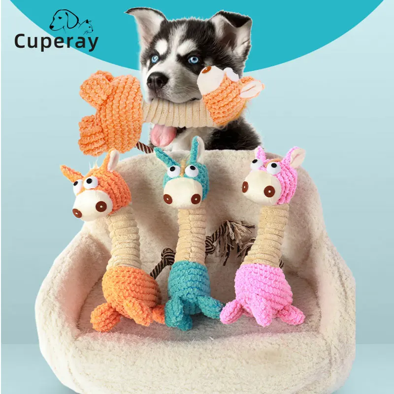 

New Dog Toys Pet Puppy Chew Squeak Plush Sound Cartoon Giraffe Doll Toys Molar Cleaning Teeth Interactive Game Small Pet Gift