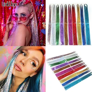 Радужные блестящие разноцветные головные уборы для девушек, лазерные накладные искусственные волосы, розовые блестящие полоски