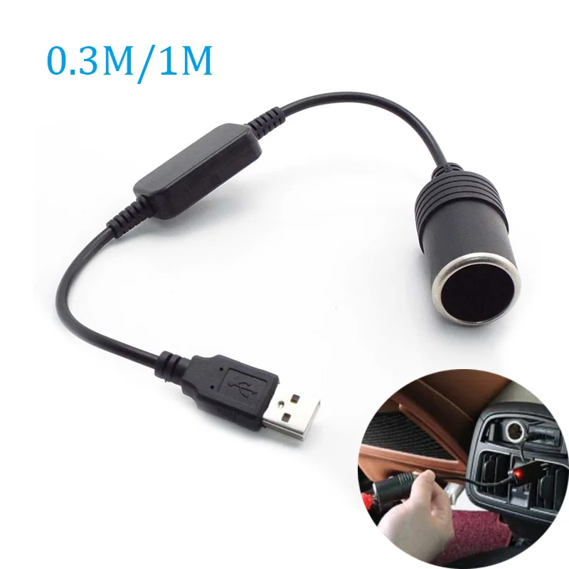 

5V 2A USB Female to 12V Car Cigarette Lighter Socket Wired Controller Adapter Connector Cable Converter Accessories