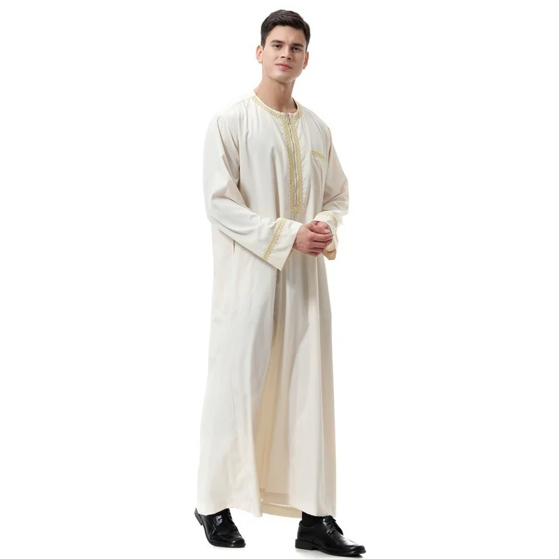 Men's Muslim Robe Daily Casual Commuter Middle East Muslim Ethnic Loose Embroidered Round Neck Robe Arab Hui Men's Robe Africa