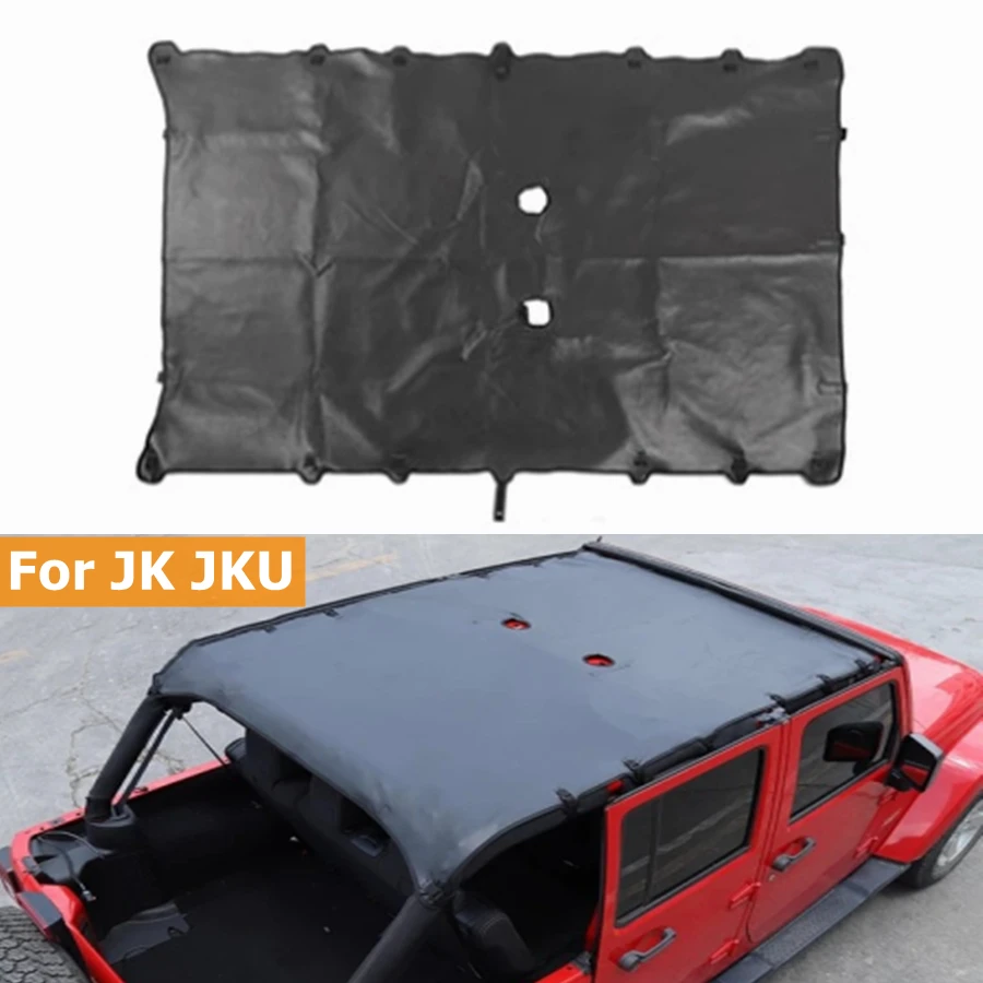 For Jeep Wrangler JK JKU 2007-2017 4-Door Full-cover Roof Sunshade Soft PU Leather Top Sun Shade Waterproof Heat-resist Shade