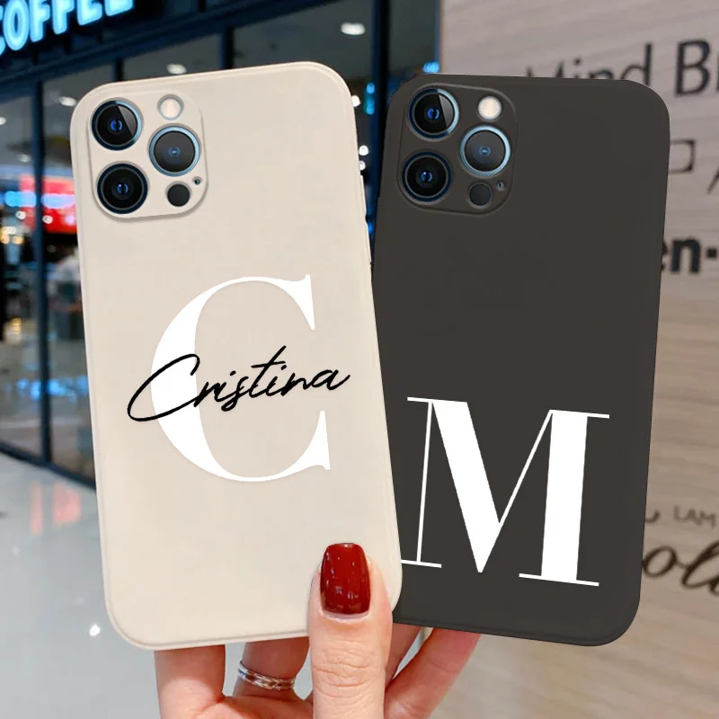 

Custom Name Initial Letter Case For iPhone 11 12 Mini 13 Pro Max Case Silicon Funda iPhone 7 8 Plus X XR XS Max 6s SE 2020 Cover