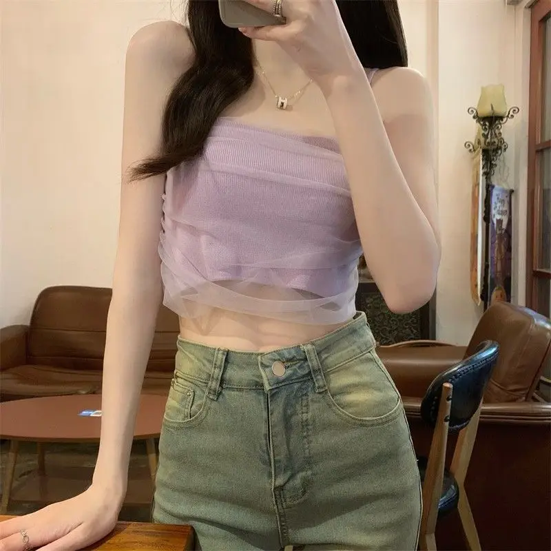 Милая острая Женская французская комбинированная фиолетовая сетчатая