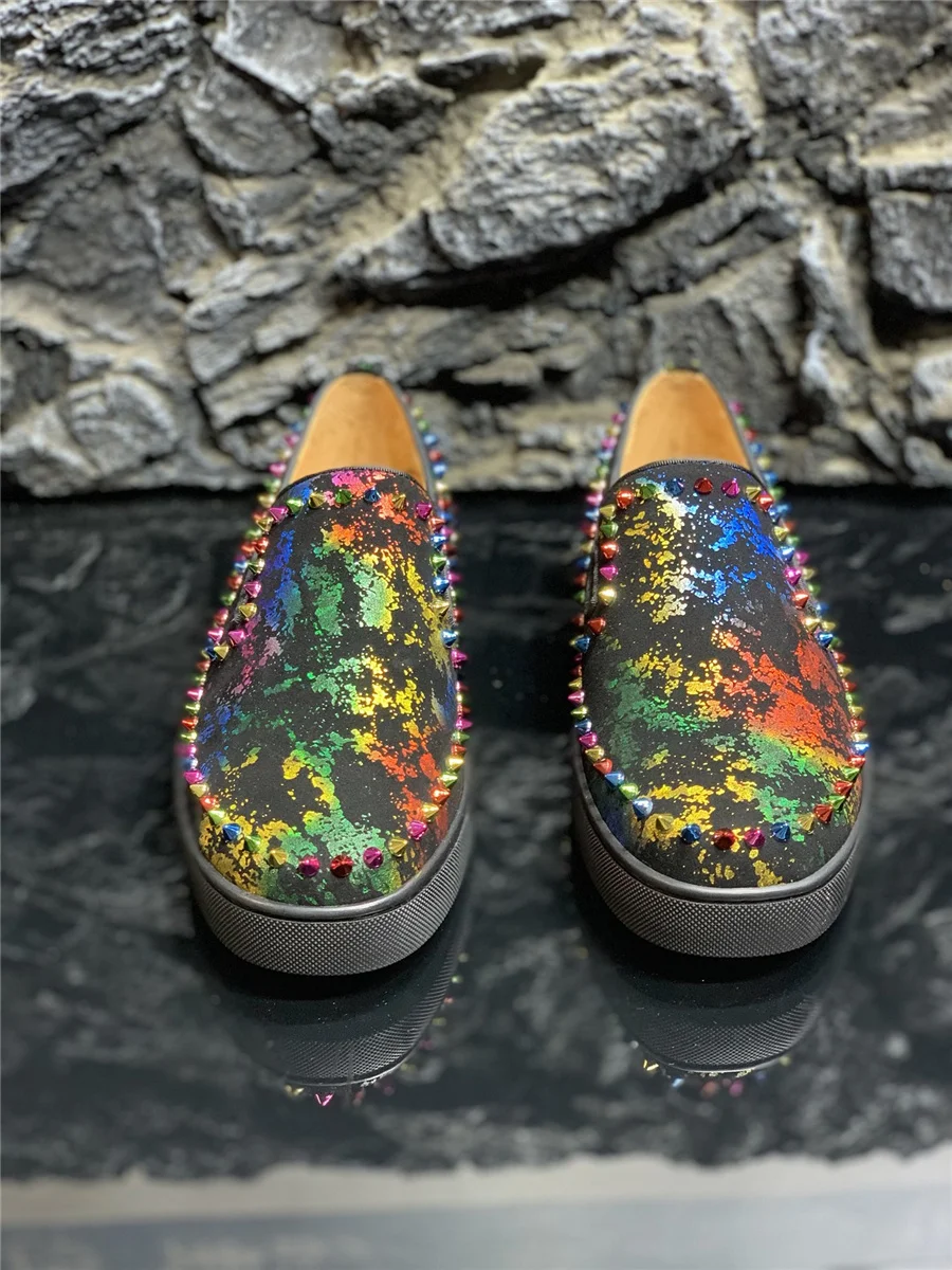 Luxury designer Men's Multicolor Spikes flats charm shoes Handmade Wedding Dress Evening Formal Shoes men Sapato Social Masculin