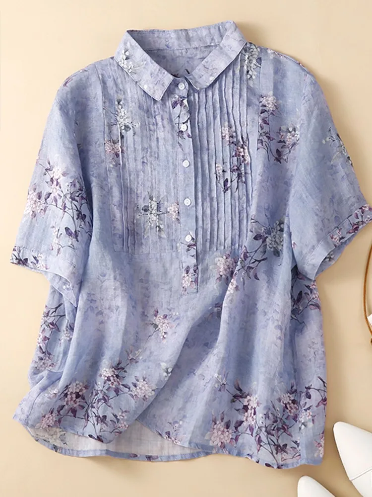 

Women Summer Casual Shirts New Arrival 2022 Vintage Style Floral Print Loose Comfortable Female Short Sleeve Tops Shirt B1945