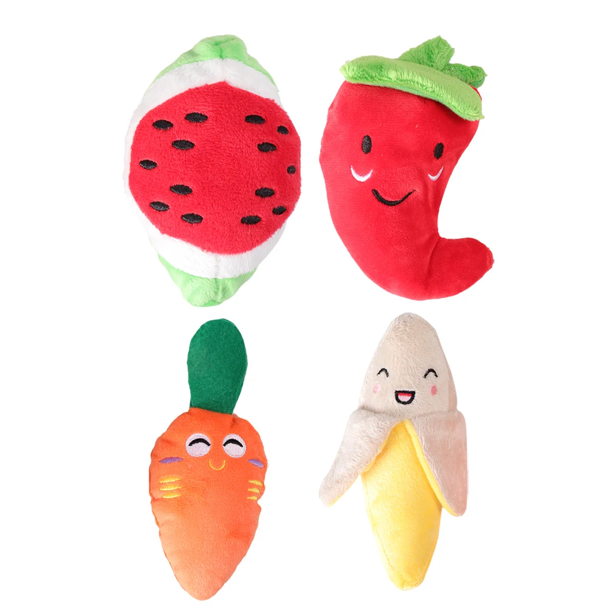 

4 PCS Squeaky Fun Adorable Plush Banana Pepper Carrot for Dogs Puppies Pet Cats