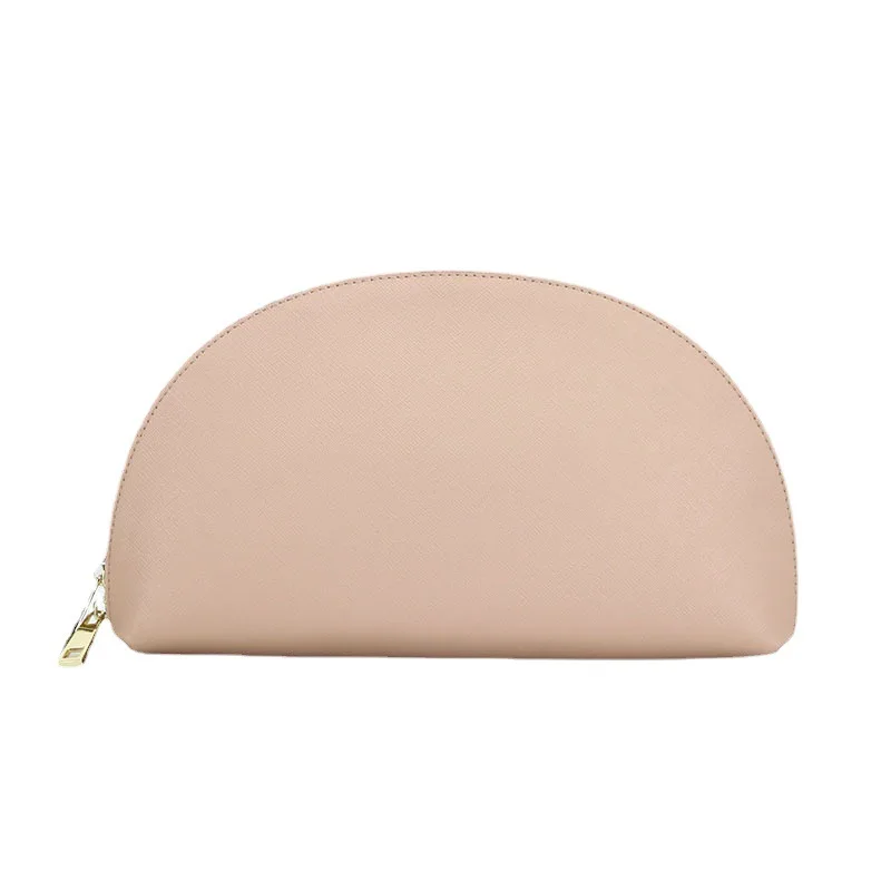 Модная универсальная кожаная косметичка в форме веера женская полукруглая сумка