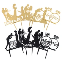 wedding cake topper bride groom mr mrs wedding decorations acrylic black gold cake toppers mariage party supplies adult favors