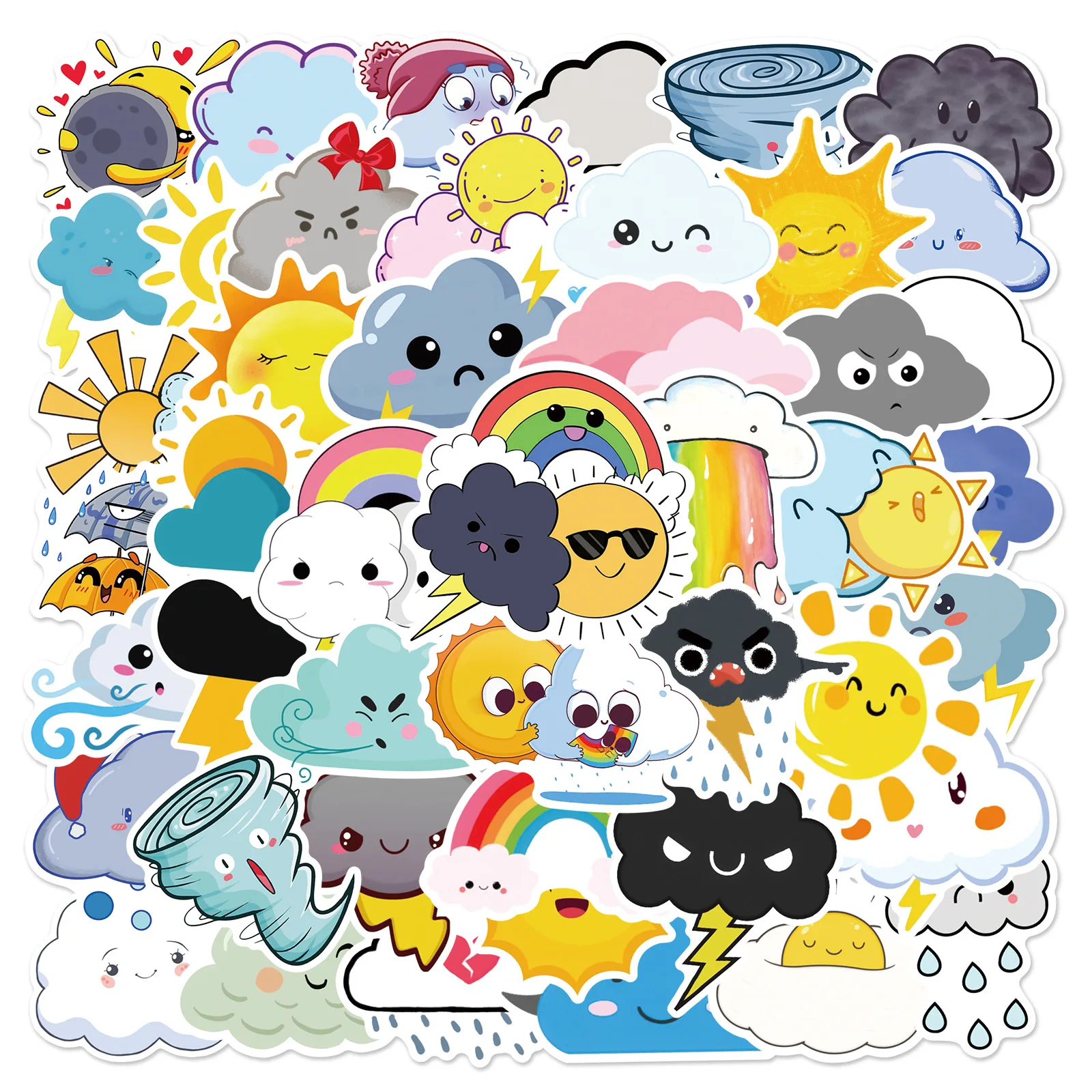 

10/30/50PCS Trendy Cartoon Weather Emoji Two-dimensional Graffiti Indoor Room Decoration Aesthetics DIY Sticker Toys Wholesale