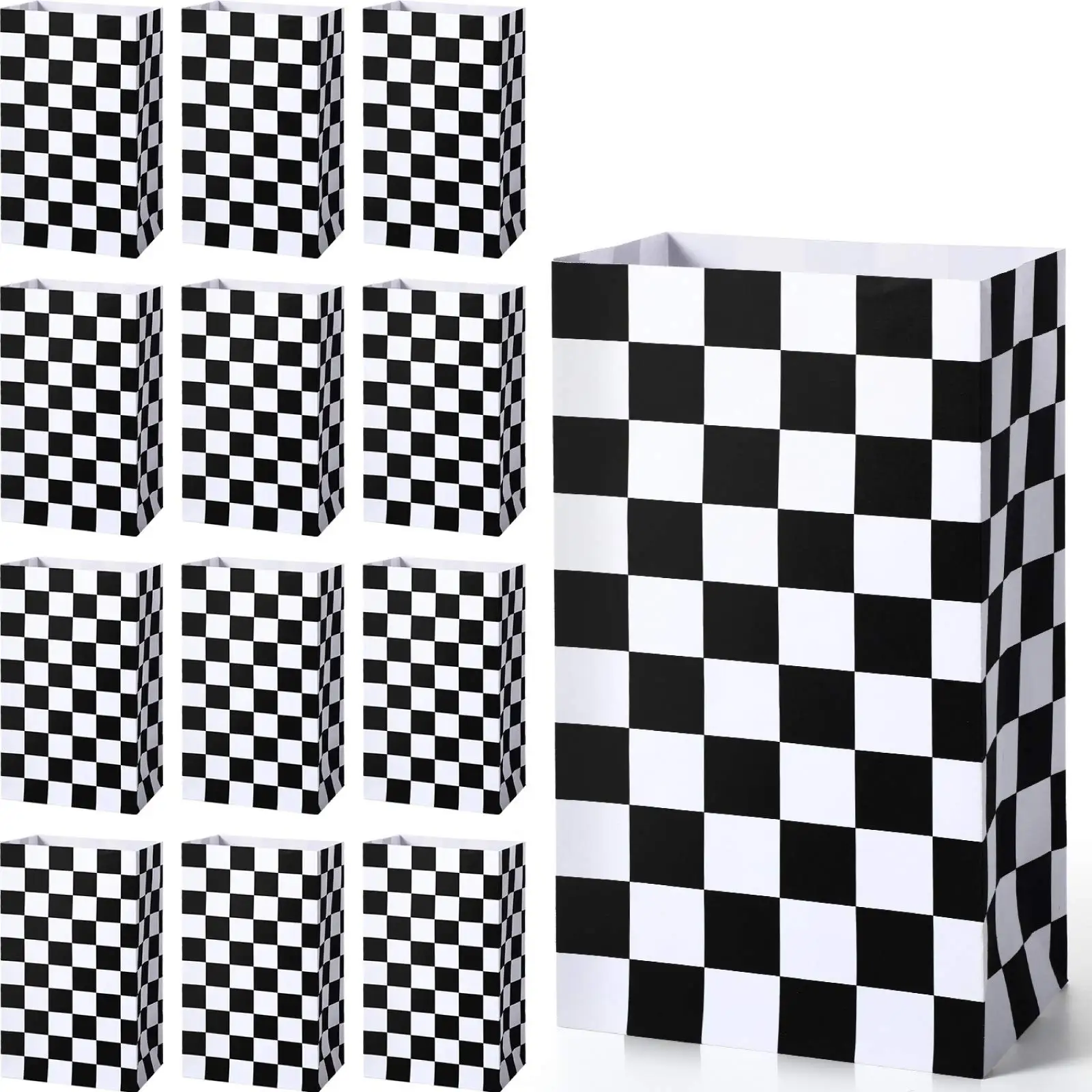 

8PCS Checkered Black and White Race Car Favor Bags Kraft Paper Popcorn Boxes Goodie Bags Candy Bag Truck Cars Birthday Supplies