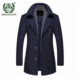 Мужская теплая куртка средней длины, повседневная плотная куртка из смешанной шерсти, с воротником-шарфом, для осени и зимы