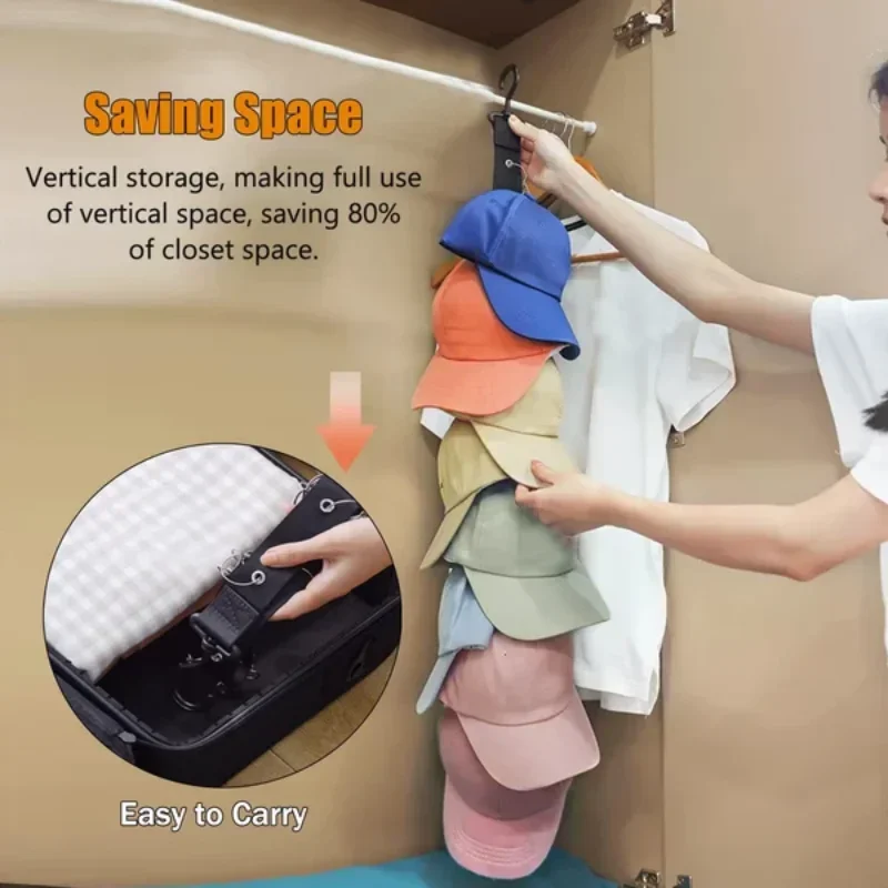 Вешалка для шляпы Черная с 8 искусственными крючками регулируемая бесшовная