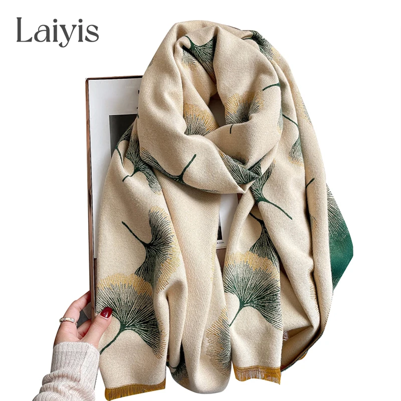 

Women Soft Shawl Scarf Cashmere Print Leaf Doubel-sided Tassel Autumn Thick Warm Blanket Winter Pashmina Wrap Bufanda Echarpe