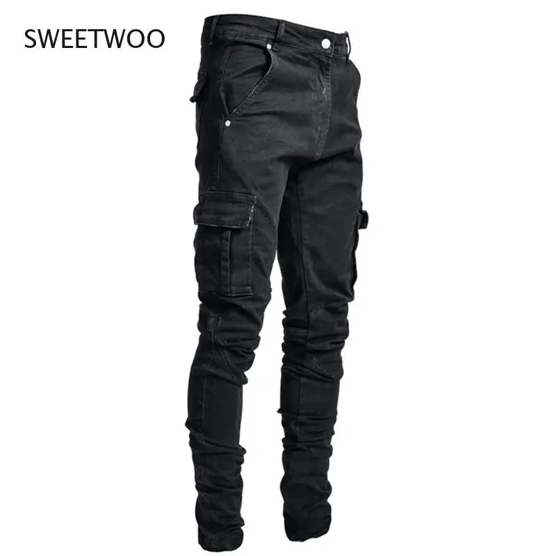 Jeans Men Pants Casual Cotton Denim Trousers Multi Pocket Cargo Jeans Men New Fashion Denim Pencil Pants Side Pockets Cargo