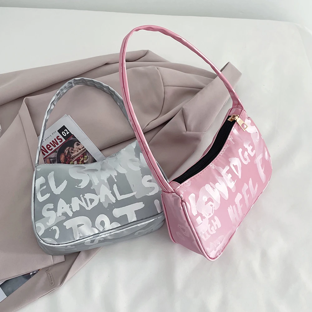 

Casual Nylon Women Daily Small Handbags Vintage Letters Printing Ladies Shoulder Underarm Bags Tote Female Simple Shoulder Bags