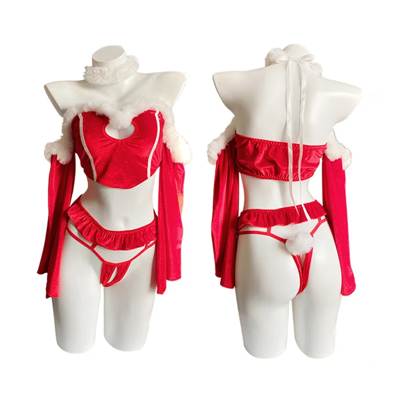 Новое женское красное бархатное сексуальное нижнее белье Рождественская