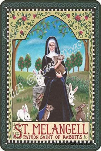 

St Melangell Patron Saint of Rabbits Retro Look Iron 8X12 Inch Decoration Poster Sign for Home Kitchen Bathroom Farm Garden