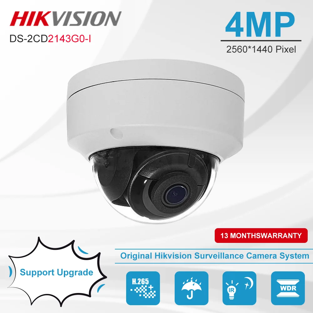 

Original Hikvision DS-2CD2143G0-I 4MP Fixed Lens Dome Network IP Camera Weatherproof IP67 Night Vision IR Distance 30m H.265+