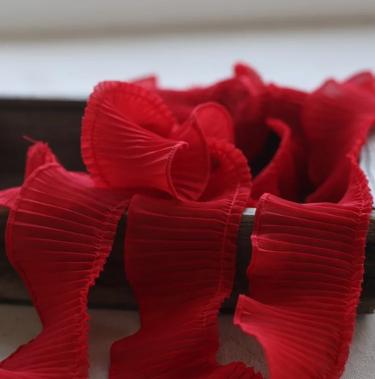 5 см ширина 4 метра/лот белый/розовый шифон с кружевной отделкой плиссированная