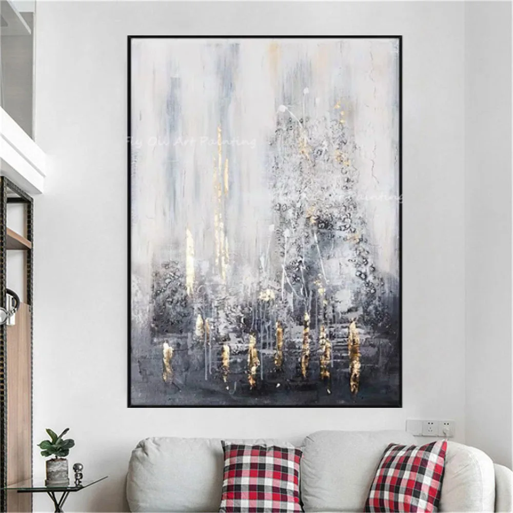 

100% Handmade Grey And Black Grainy Canvas Paint On Panel Simple Landscape Oil Painting Decor Wall Art Pictures For Home Pendant