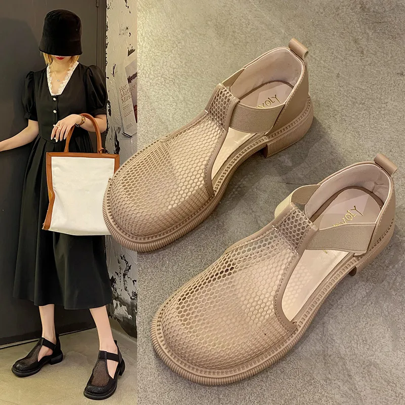 

Female Sandal 2022 Women's Mary Jane Breathable Clogs With Heel Ladies Shoes Summer Med Girls New Comfort Fashion Thick Gladiato