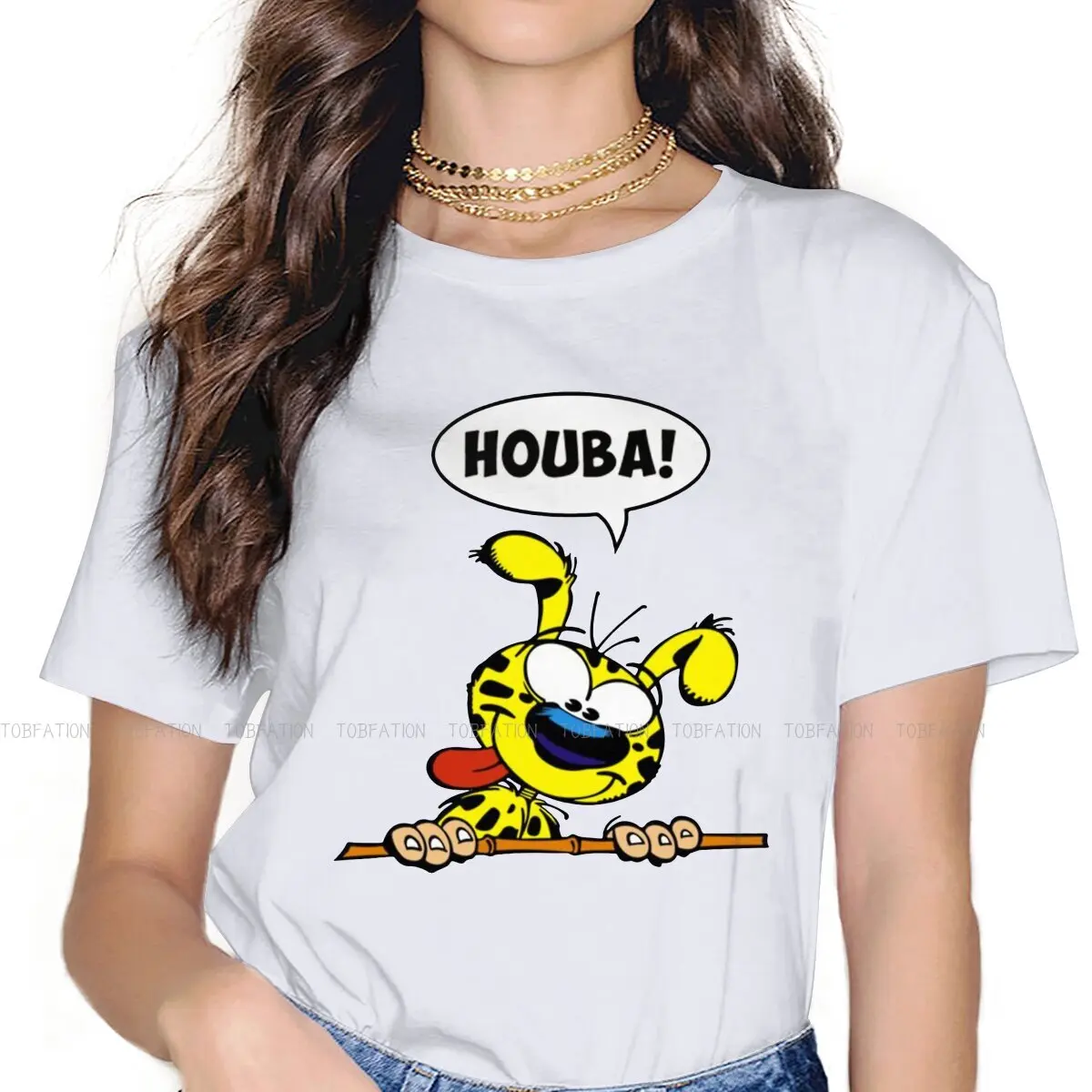

HUBA Women Clothes Marsupilami Oversized T-shirt Harajuku Vintage Female Blusas