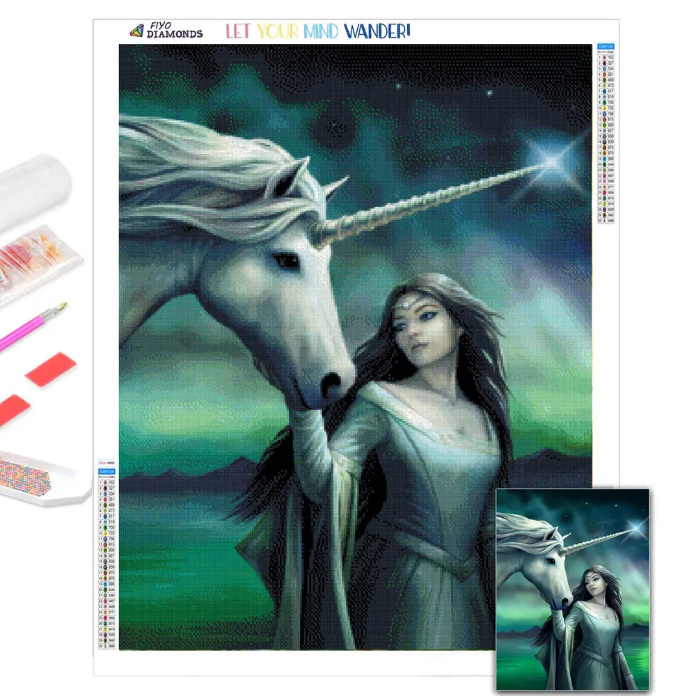 5D алмазная живопись сделай сам единорог девушка мозаика картина рукоделие
