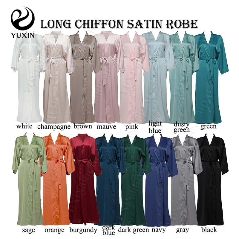 Silk Robes Bridesmaid Robes Bride Robe Women Wedding Long Robe Bathrobe White Robe Satin Robe Chiffon Satin Black Robe