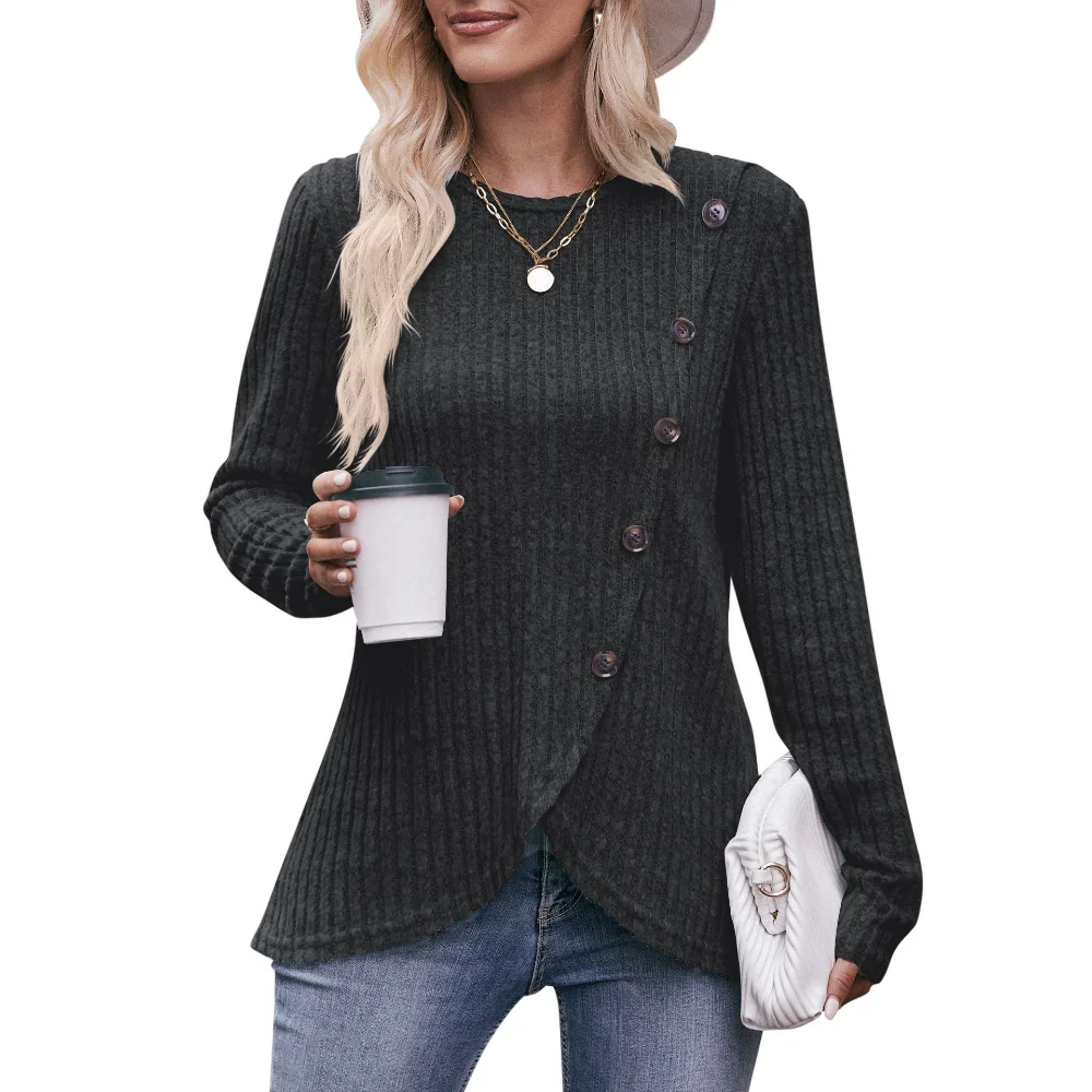 Женская ассиметричная футболка элегантная однобортная с длинным рукавом