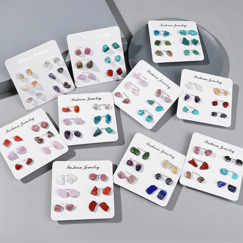 

18pairs/Lot Irregular Mini Natural Stone Chip Heart Stud Earrings For Women's Girl Week Theme Wedding Fashion Earrings