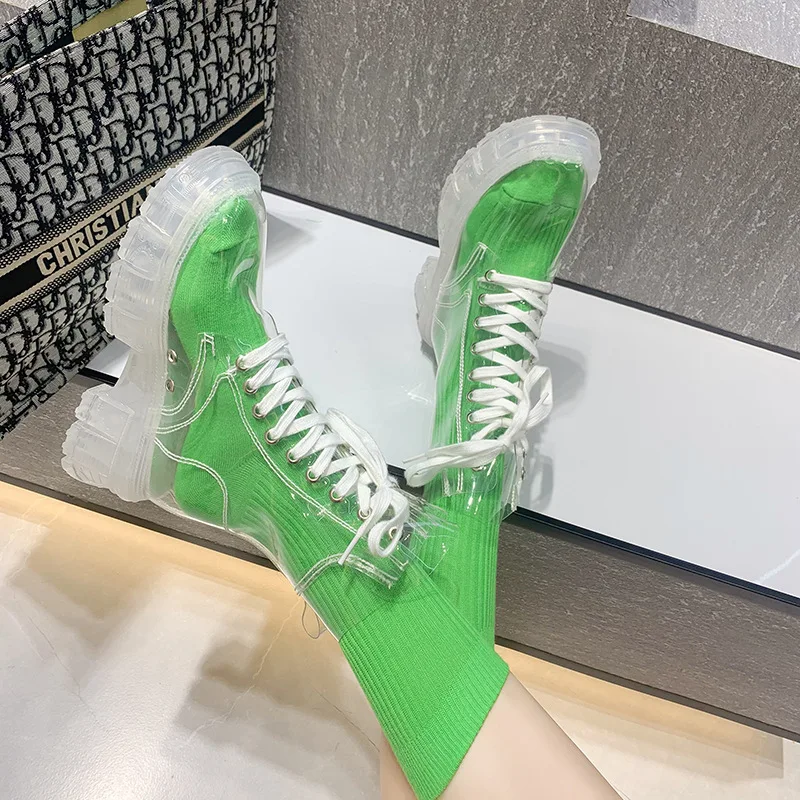 

Женские прозрачные ботильоны, Черные полусапожки на платформе, со шнуровкой, на лето, 2023