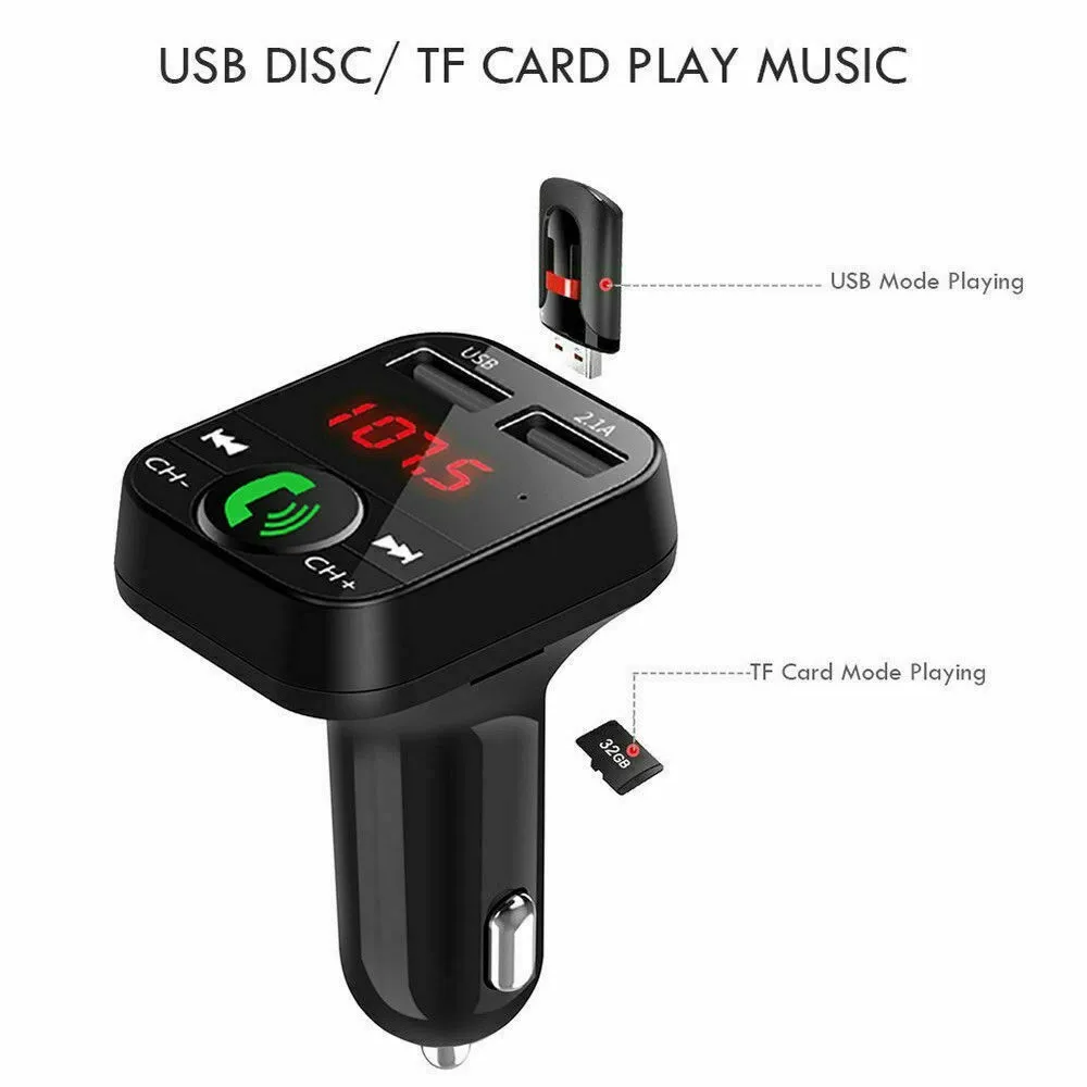 

Car FM Transmitter Wireless Bluetooth Adapter 2 USB Fast Charging Charger Supports Bluetooth Hand-free Phone Call , Build-in Mic
