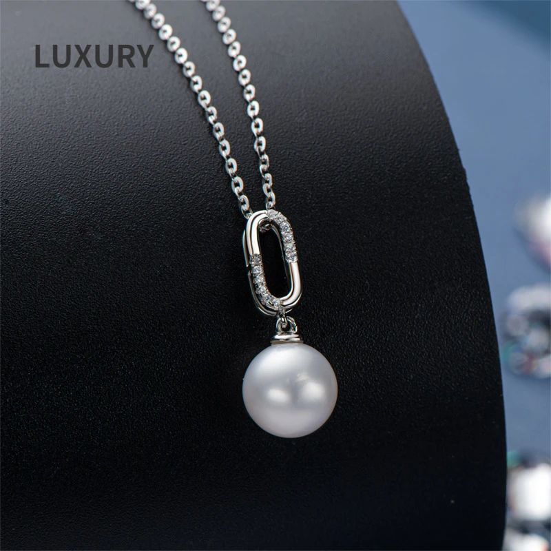 

Luxury 100% S925 Sterling Silver Freshwater Pearl Simple Pendant Necklace For Women Sparkling Party Fine Jewelry Hot Selling