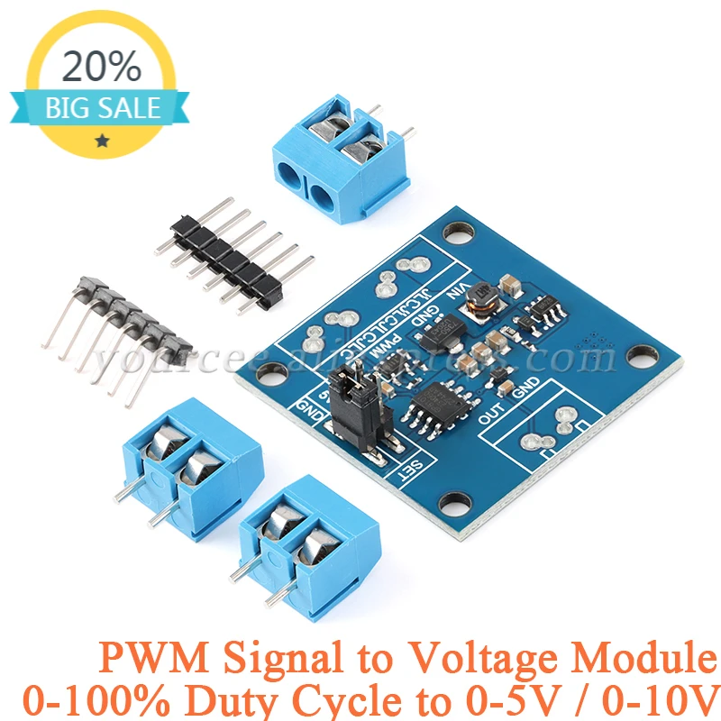 

PWM Signal to Voltage 0-100% to 0-5V / 0-10V Output 22Hz-20kHz 3.3V-24V Input Digital Analog Signal Conversion Board Module