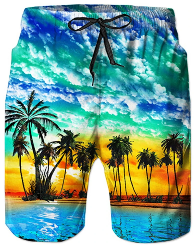 

Casual men's shorts with 3D beach coconut tree print, fashionable men's summer shorts with drawstrings, beachwear