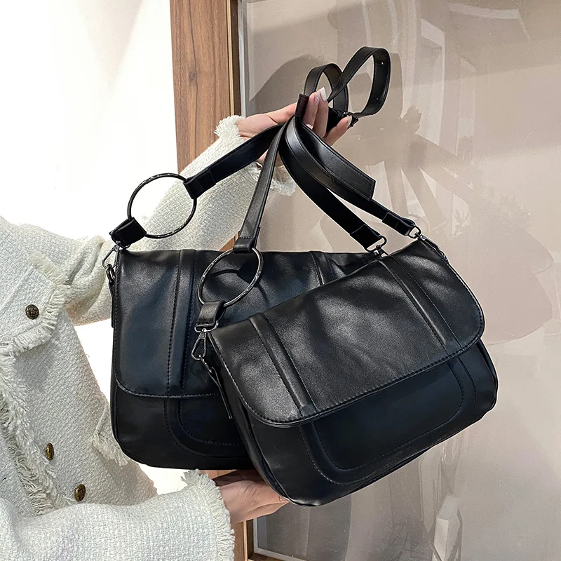 

Black Female Shoulder Bags Casual Simple Handbag Top Quality Pu Leather Messenger Bag Flap Women Brand Travel Crossbody Bag Sac