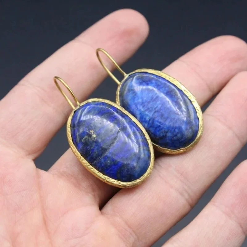 

Bohemian Handmade Gold Earrings Vintage Natural Blue Zircon Temperament Women's Dropped Earrings 2023 New Women's Jewelry Gift