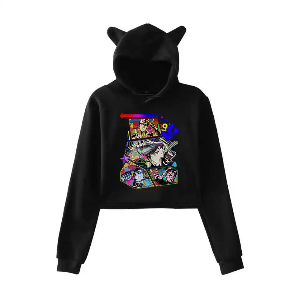

JOJO's Bizarre Adventure Anime Hoodies Sweatshirt Harajuku Clothes Casual Long Sleeve Pullover Streetwear Hoodies Women Crop Top