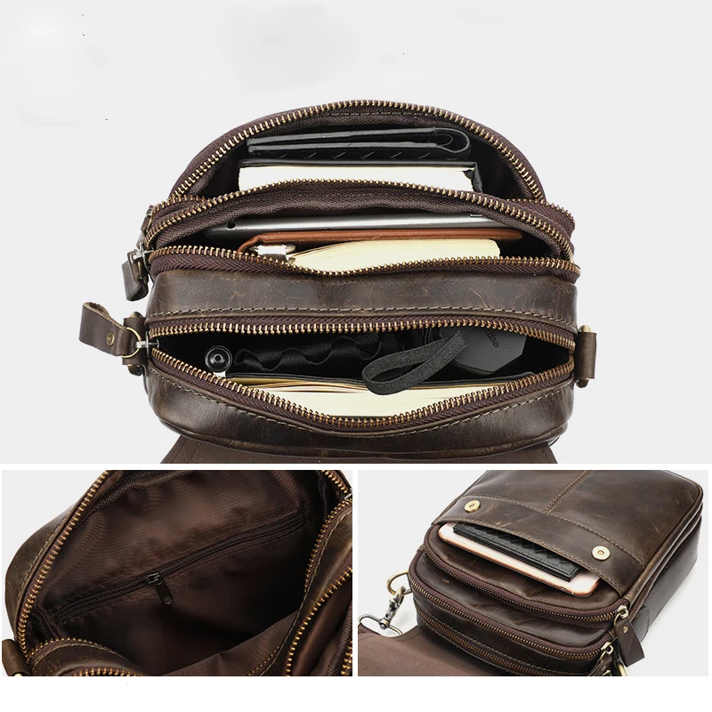 Vintage Men Shoulder Bag Genuine Leather Messenger Postman Bags for Man Husband Phone Office Crossbody Bags Hand Bag Sling Bag