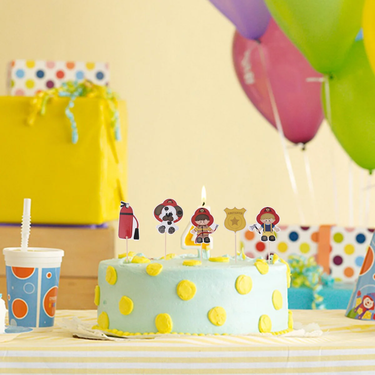 

Cake Picks Party Firefighter Decorating Toppers Decor Truck Fire Cartoon Theme Supplies Cupcake Fruit Fireman Woodland Baby