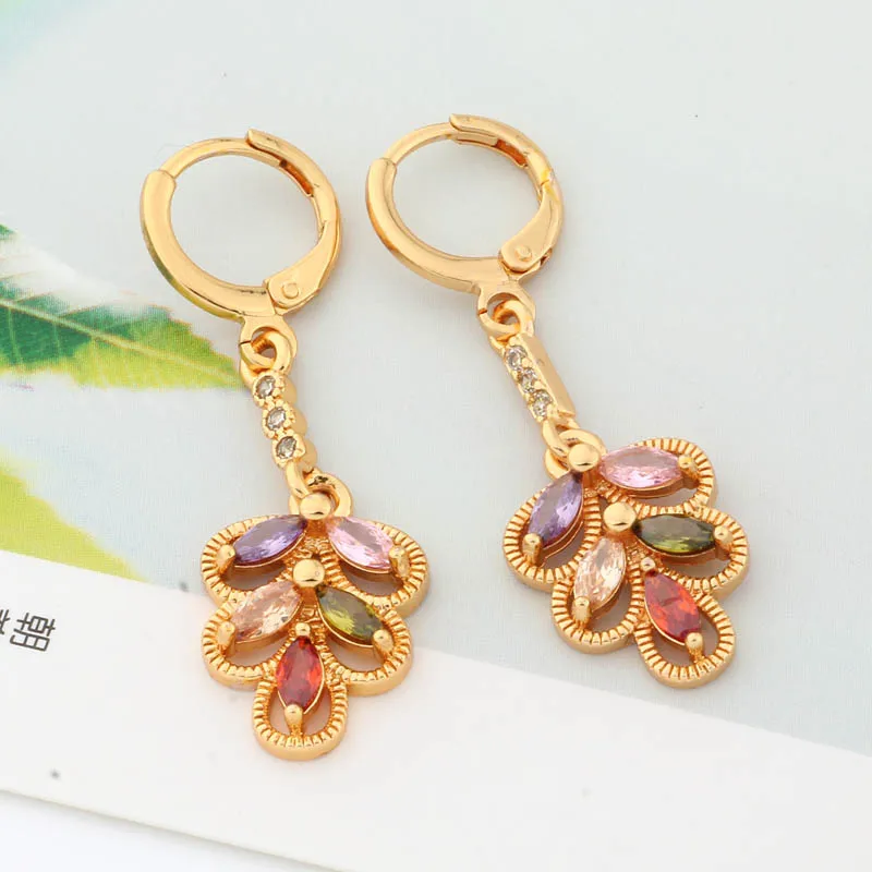 

2022 New Gold Color Trend Long Drop Earrings For Women Wedding Jewelry Colur Natural Zircon Luxury Quality Jewelry