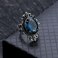 vintage rings for women men accessories 925 silver jewelry oval big sapphire gemstone finger ring wedding party gift wholesale