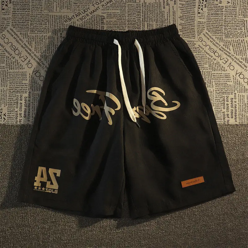 

Уличные трендовые шорты в стиле хип-хоп с надписью, мужские летние американские повседневные баскетбольные шорты с широкими штанинами, Муж...