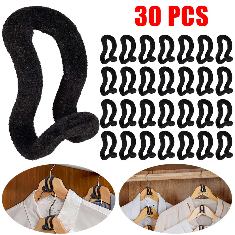 

Hooks Hanger Connector 30pcs 4cmx2.5cm Black Closet Hanger Extender Clips PP+ Flocking Connection Extender Clips