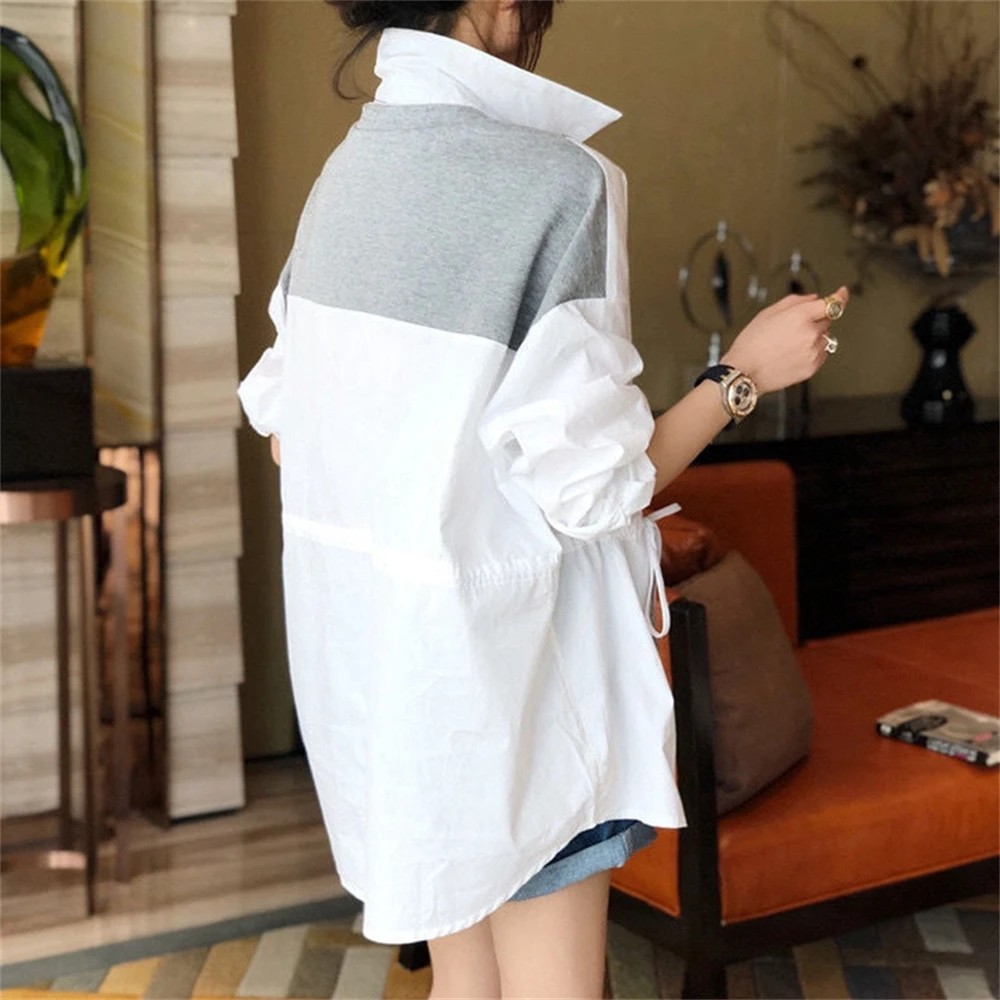 

Female sweater sister pharaoh asymmetrical, female shirt long sleeve with collar down, summer and casual
