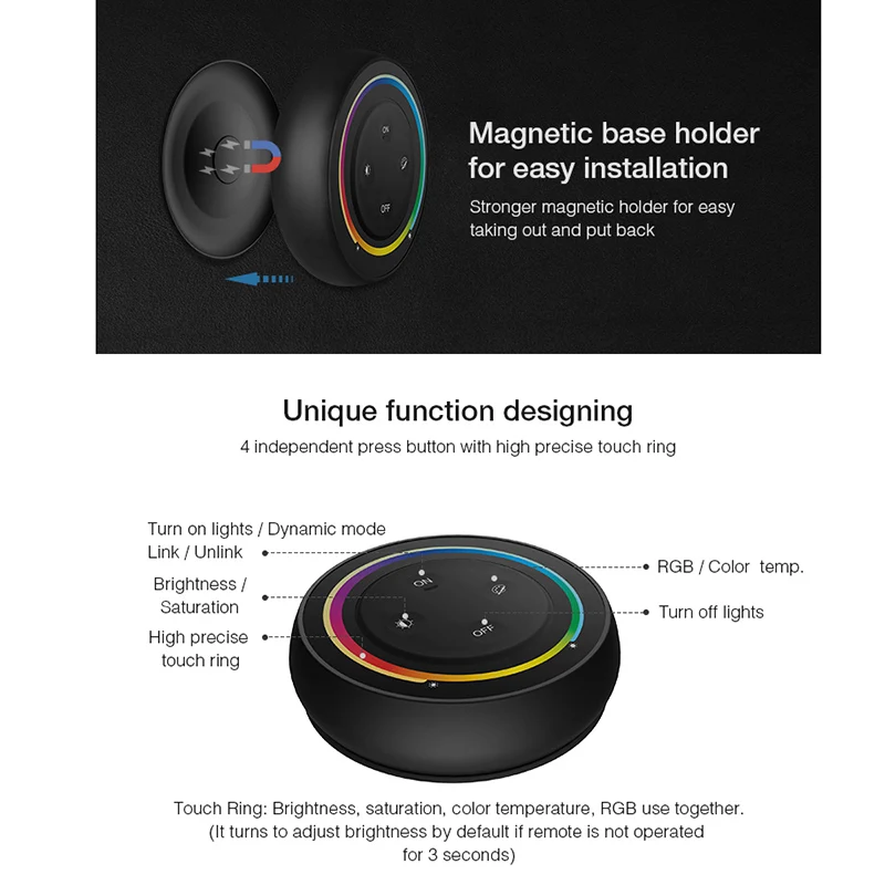 

Miboxer 2,4G Радужный пульт дистанционного управления RGB + CCT светодиодный контроллер круглый белый/черный/серый диммер светильник RGB + CCT светодио...