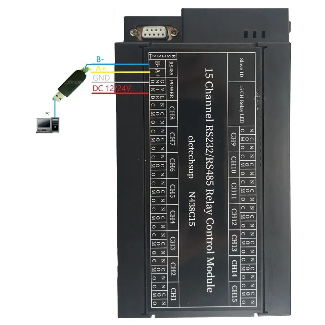 N438C15 DC 12 В/24 В 15 каналов RS485 RS232 Modbus RTU Реле ПК UART Переключатель последовательного