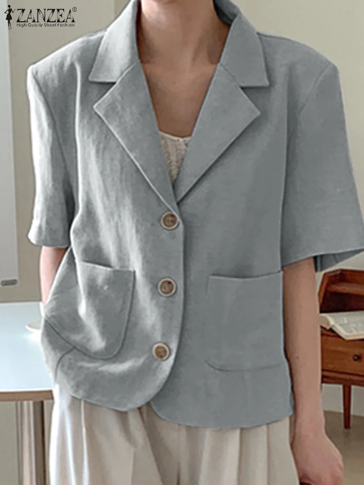 

Повседневный простой Женский блейзер ZANZEA с коротким рукавом и карманами, Элегантный легкий Блейзер, пальто, офисные женские корейские модн...