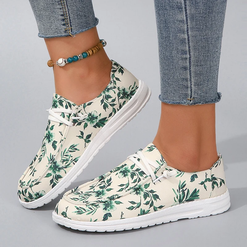 

Chinese Style Flat Heels Canvas Shoes Women 2023 Autumn Flower Print Soft Sole Casual Shoes Woman Plus Size 43 Loafers Shoes